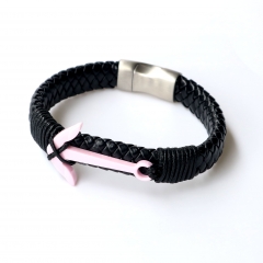 Stainless steel jewelry leather bracelet for men