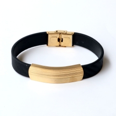 Stainless steel jewelry leather bracelet for men