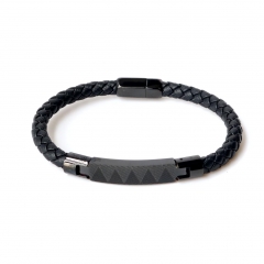 Stainless steel jewelry leather bracelet for men