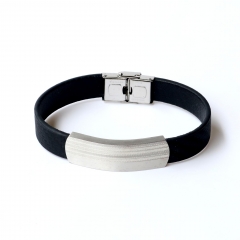 Stainless steel jewelry leather bracelet for men