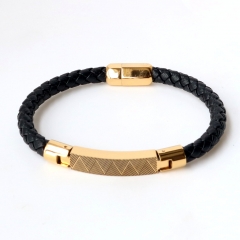 Stainless steel jewelry leather bracelet for men