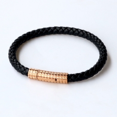 Stainless steel jewelry leather bracelet for men