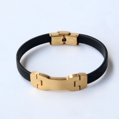 Stainless steel jewelry leather bracelet for men