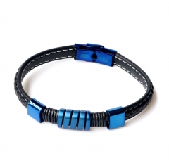 Stainless steel jewelry leather bracelet for men
