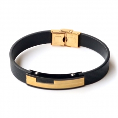 Stainless steel jewelry leather bracelet for men