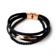 Stainless steel jewelry leather bracelet for men