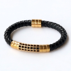 Stainless steel jewelry leather bracelet for men