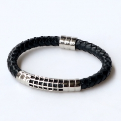 Stainless steel jewelry leather bracelet for men