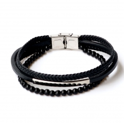 Stainless steel jewelry leather bracelet for men