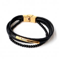Stainless steel jewelry leather bracelet for men