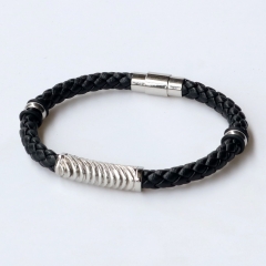 Stainless steel jewelry leather bracelet for men