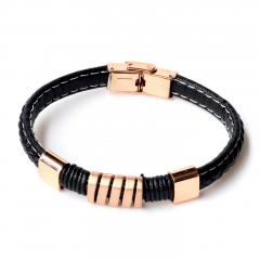 Stainless steel jewelry leather bracelet for men