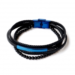 Stainless steel jewelry leather bracelet for men