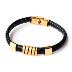 Stainless steel jewelry leather bracelet for men