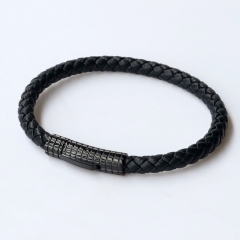 Stainless steel jewelry leather bracelet for men
