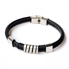 Stainless steel jewelry leather bracelet for men