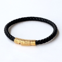Stainless steel jewelry leather bracelet for men