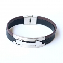 Stainless steel jewelry leather bracelet for men