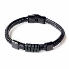 Stainless steel jewelry leather bracelet for men