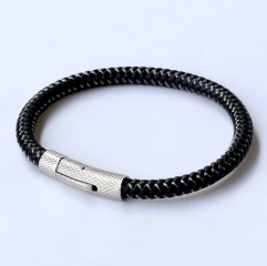 Stainless steel jewelry leather bracelet for men