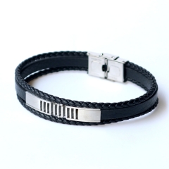 Stainless steel jewelry leather bracelet for men