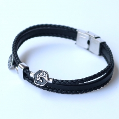 Stainless steel jewelry leather bracelet for men