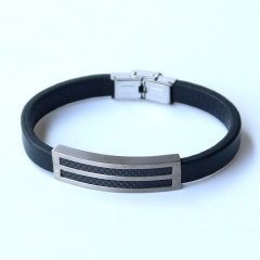 Stainless steel jewelry leather bracelet for men