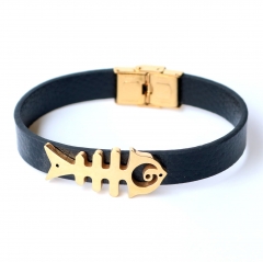 Stainless steel jewelry leather bracelet for men