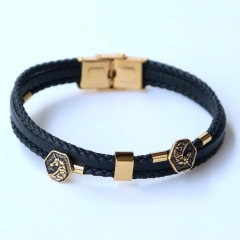 Stainless steel jewelry leather bracelet for men