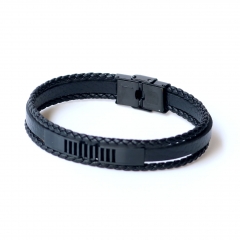 Stainless steel jewelry leather bracelet for men