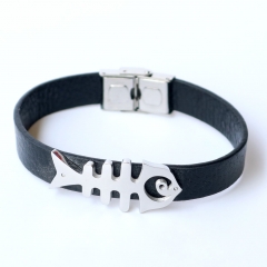 Stainless steel jewelry leather bracelet for men