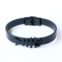 Stainless steel jewelry leather bracelet for men