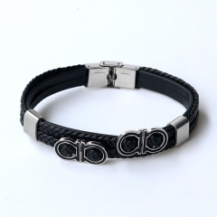 Stainless steel jewelry leather bracelet for men