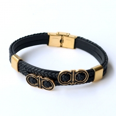 Stainless steel jewelry leather bracelet for men
