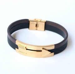 Stainless steel jewelry leather bracelet for men