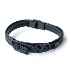 Stainless steel jewelry leather bracelet for men