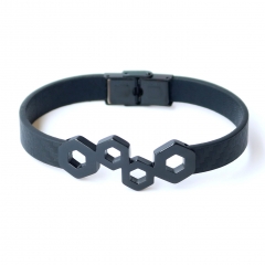 Stainless steel jewelry leather bracelet for men