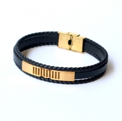 Stainless steel jewelry leather bracelet for men