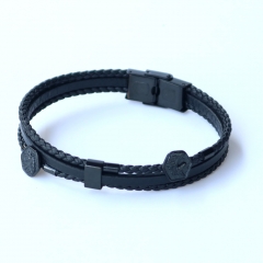 Stainless steel jewelry leather bracelet for men