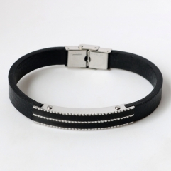 Stainless steel jewelry leather bracelet for men