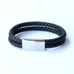 Stainless steel jewelry leather bracelet for men