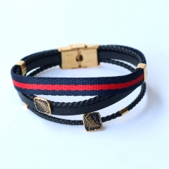Stainless steel jewelry leather bracelet for men