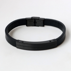 Stainless steel jewelry leather bracelet for men