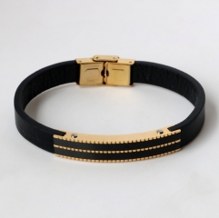Stainless steel jewelry leather bracelet for men