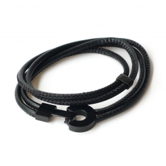 Stainless steel jewelry leather bracelet for men