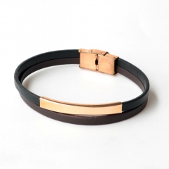 Stainless steel jewelry leather bracelet for men