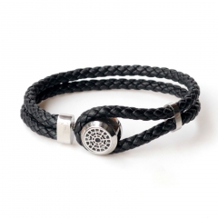 Stainless steel jewelry leather bracelet for men