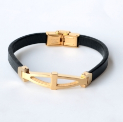 Stainless steel jewelry leather bracelet for men