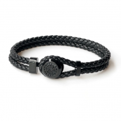 Stainless steel jewelry leather bracelet for men