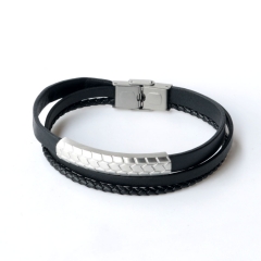Stainless steel jewelry leather bracelet for men